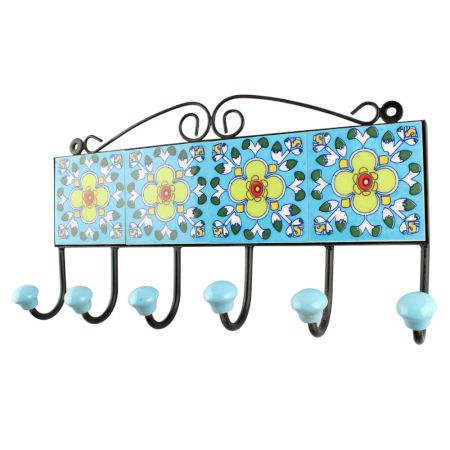 Turquoise Floral Ceramic Tiles Hook Online 